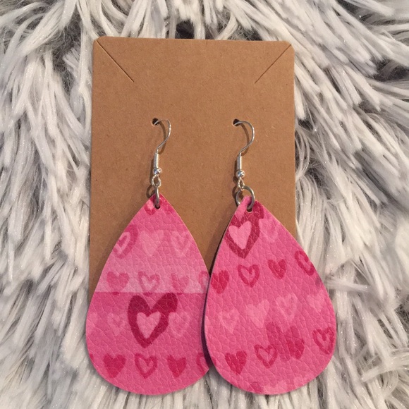 Jewelry - 3/$20 hot pink heart faux leather earrings